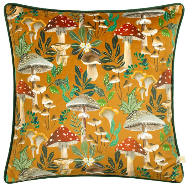 Wylder Wild Garden Piped Velvet Mushroom Kuddfodral 43cm x 4 Multicoloured 43cm x 43cm