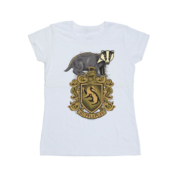 Harry Potter Dam/Kvinnor Hufflepuff Sketch Crest Bomull T-shirt White XL