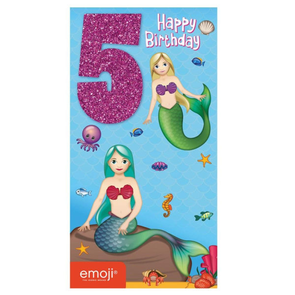 Emoji Mermaid 5th Birthday Greetings Card One Size Multicoloure Multicoloured One Size