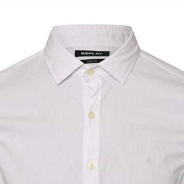 Replay Herr Slim Långärmad Skjorta med Knappar S Vit White S
