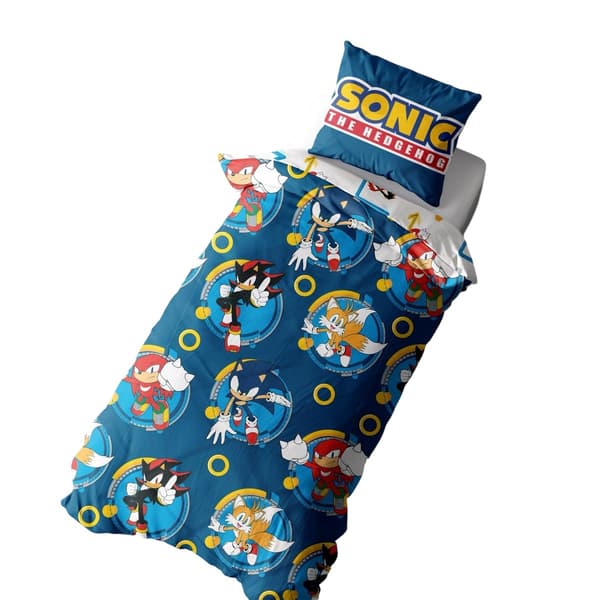 Sonic The Hedgehog Rings Vändbart Påslakanset Dubbel Blå Blue Double