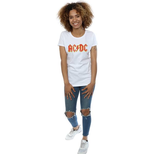 AC/DC Dam/Dam Distressed Logo Bomulls T-shirt S Vit/Röd White/Red S