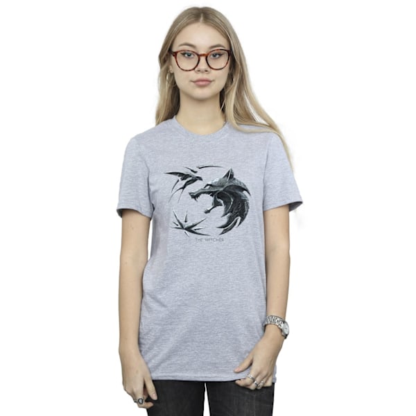 Netflix Dam/Damer The Witcher Wolf Logo Bomull Boyfriend T- Sports Grey L