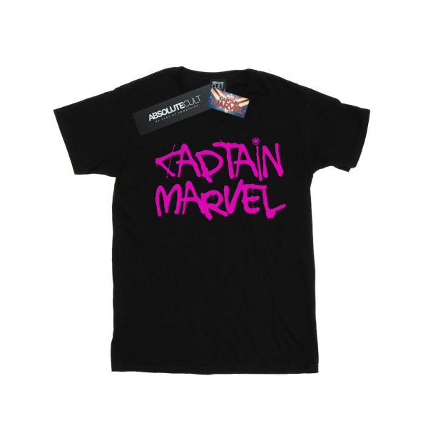 Marvel Girls Captain Marvel Spray Text Bomull T-shirt 5-6 år Black 5-6 Years