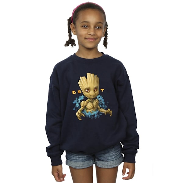 Guardians Of The Galaxy Girls Groot Flowers Sweatshirt 9-11 År Navy Blue 9-11 Years