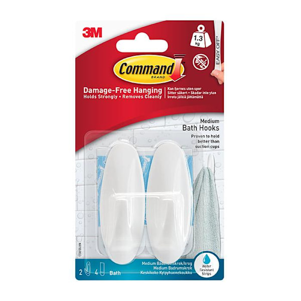 17081B Command Badrum Designkrokar Medium 1,3 kg 2-pack One Size On One Colour One Size