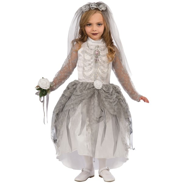 Bristol Novelty Childrens/Girls Skeleton Bride Costume L Grå Grey L