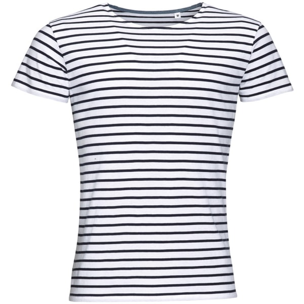 SOLS Herr Miles Randig kortärmad T-shirt S Vit/Navy White/Navy S