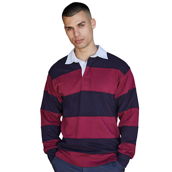 Front Row Mens Stripe Sewn Rugby Polo Shirt S Burgundy/Navy Burgundy/Navy S