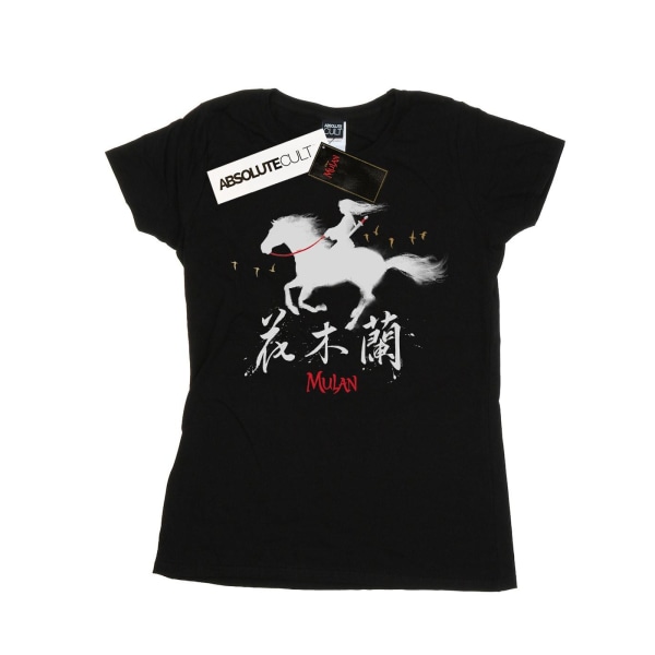 Disney T-shirt i bomull för dam/dam, Mulan Movie Wind Silhouette Black M