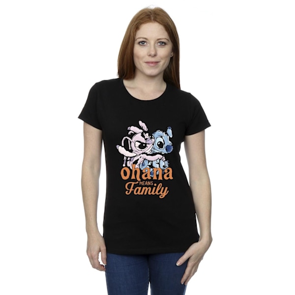 Disney Dam/Kvinnor Lilo Och Stitch Ohana Angel Hug Bomull T-S Black L