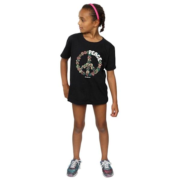 Woodstock Girls Floral Peace Bomull T-shirt 12-13 år Svart Black 12-13 Years