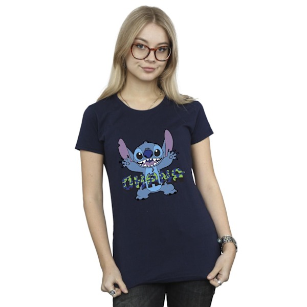 Disney Dam/Kvinnor Lilo Och Stitch Ohana Blå Glitch Bomull T-shirt Navy Blue XL