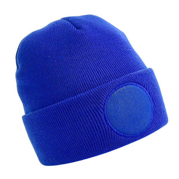Beechfield Rund Stickad Mössa med Patch, One Size, Ljus Royalblå Bright Royal One Size
