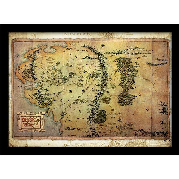 The Hobbit Journey Map Inramad Affisch 30cm x 40cm Flerfärgad Multicoloured 30cm x 40cm