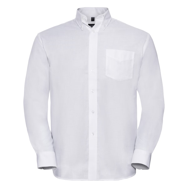 Russell Collection Herr Oxford Easy-Care Långärmad Skjorta 16i White 16in