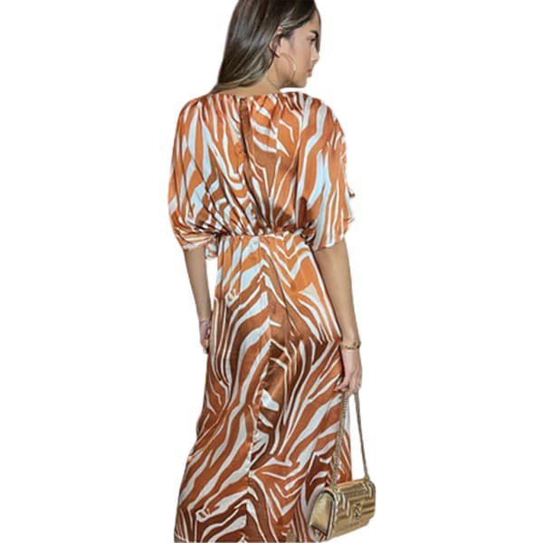 AX Paris Dam/Dam Zebra Print Polyester Batwing Sleeve Mid Rust 10 UK