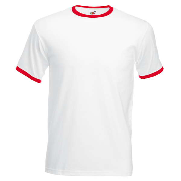 Fruit Of The Loom Herr T-shirt med ringad kort ärm XL Vit/Röd White/Red XL