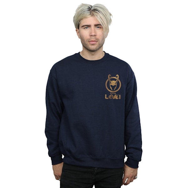 Marvel Herr Loki Horn Logo Faux Pocket Sweatshirt L Marinblå Navy Blue L