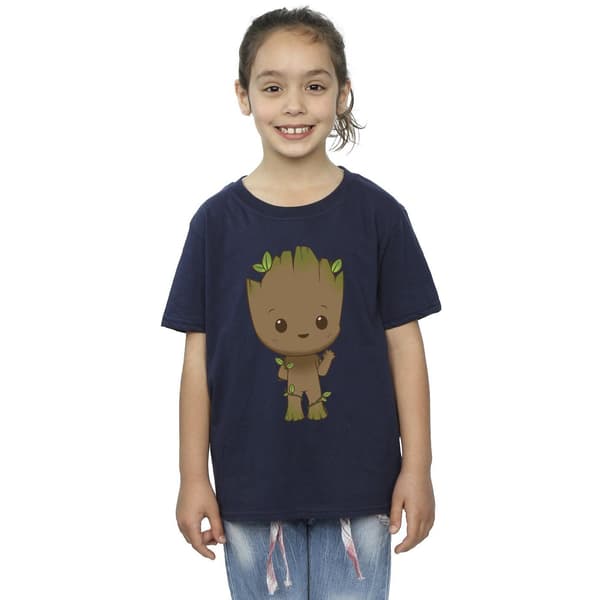 Marvel Girls I Am Groot Chibi Wave Pose T-shirt i bomull 5-6 år Navy Blue 5-6 Years