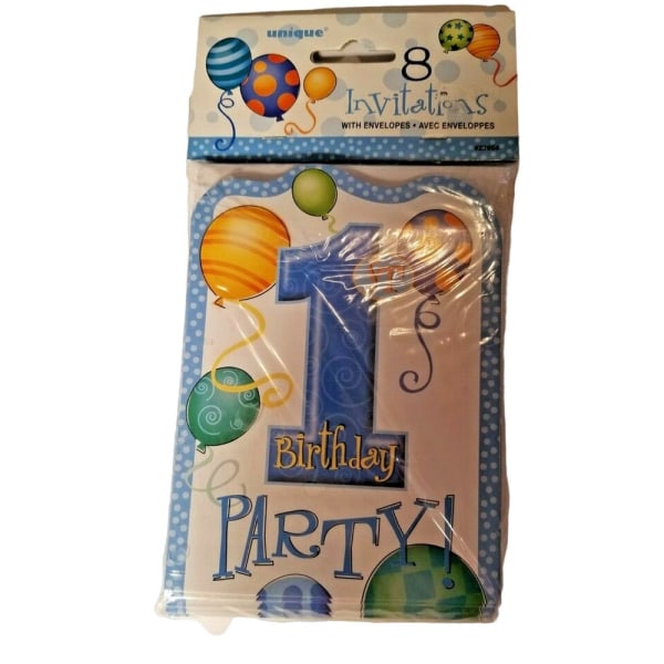 Unika festinbjudningar för 1:a födelsedag (paket med 8) En one size Whit White/Blue One Size
