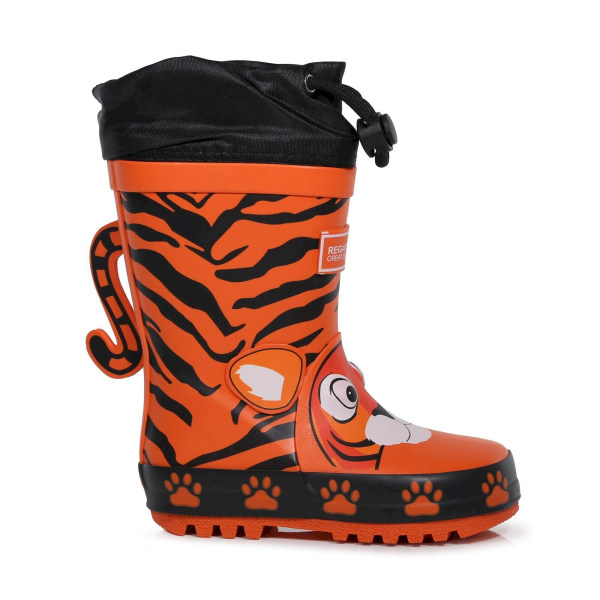 Regatta barn/barn Mudplay Tiger Print Wellington Boots 9 U Blaze Orange 9 UK Child