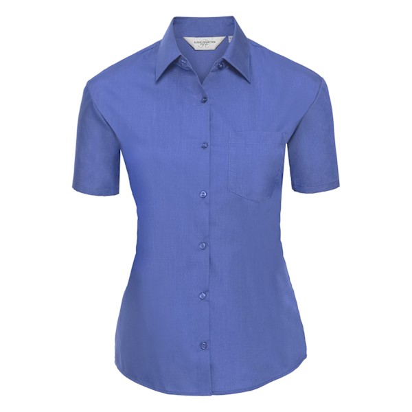 Russell Collection Dam/Damer Poplin Easy-Care Kortärmad Corporate Blue S