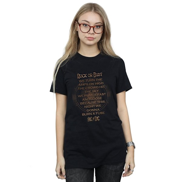 AC/DC Dam/Kvinnor Rock Or Bust Lyrics Bomull Boyfriend T-Shir Black 3XL