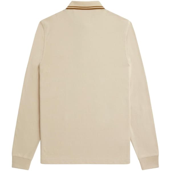 Fred Perry Herr Dubbelrandig Krage Långärmad Pikétröja 3X Oatmeal 3XL