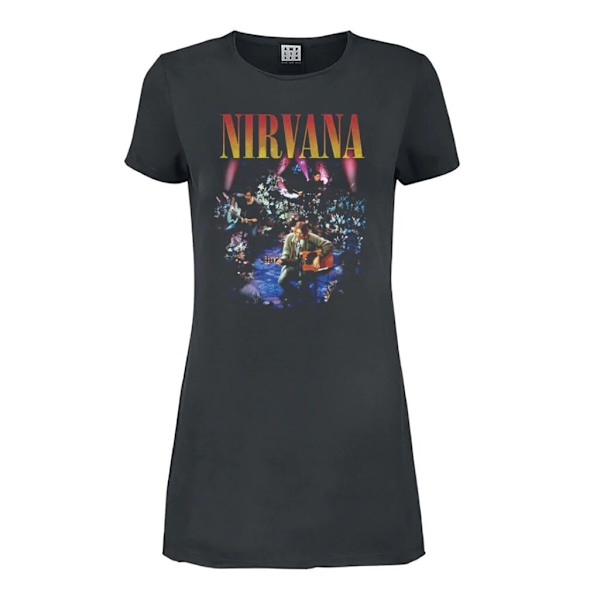 Amplified Womens/Ladies Live In New York Nirvana T-Shirt Klänning Charcoal XL