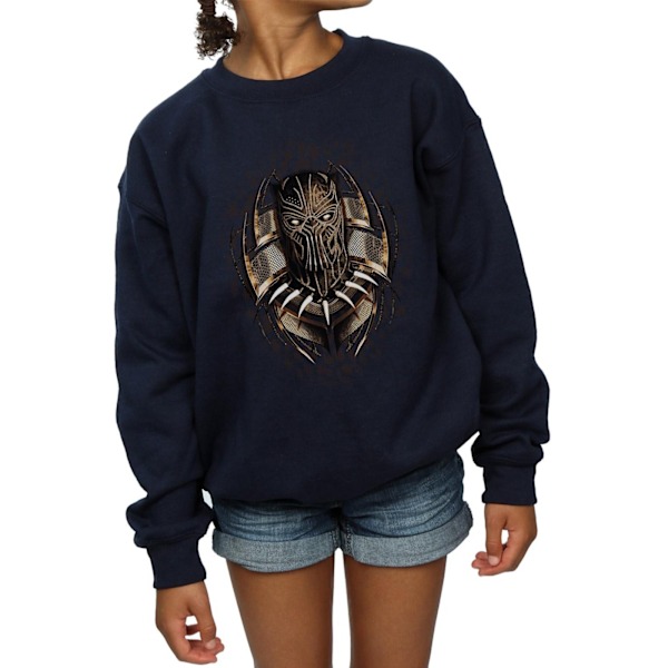 Marvel Girls Black Panther Gold Killmonger Sweatshirt 12-13 År Navy Blue 12-13 Years