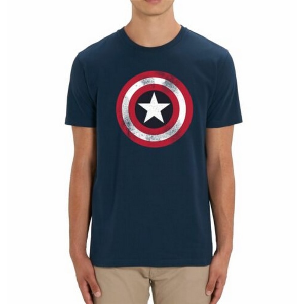 Captain America Mens Shield T-Shirt S Heather Navy Heather Navy S