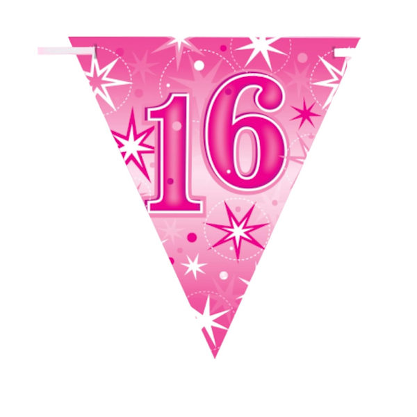 Qualatex Sparkle 16:e födelsedagsvimpel, en storlek, rosa/vit Pink/White One Size
