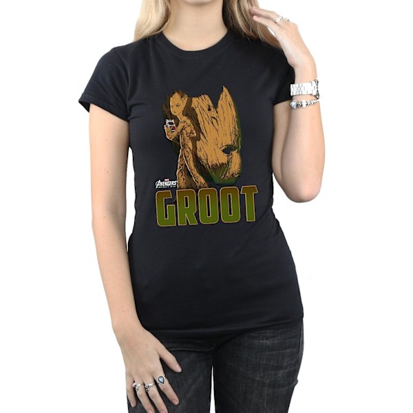 Marvel Dam/Kvinnor Avengers Infinity War Groot Karaktär Bomull T-shirt Black S