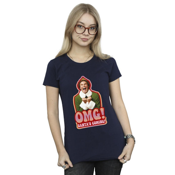 Elf Dam/Damer Jultomten Kommer Bomull T-shirt L Marinblå Navy Blue L