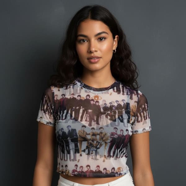 The Beatles Dam Anthology Repeat Print Mesh Kortärmad White/Multicoloured L