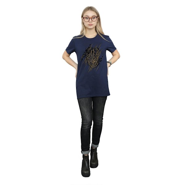 Marvel Womens/Ladies Black Panther Gold Head Cotton Boyfriend T Navy Blue 3XL