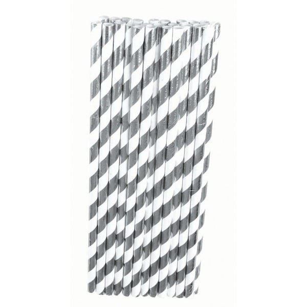 Bristol Novelty Striped Paper Straws (24-pack) One Size Silver/White Silver/White One Size
