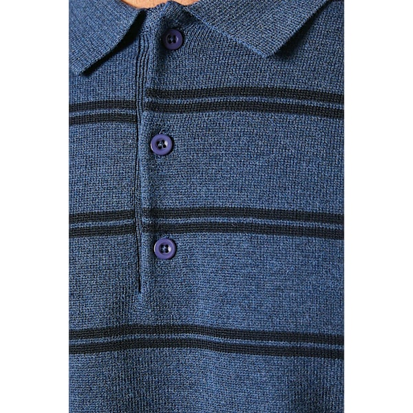 Maine Herr Stripe Stickad Långärmad Poloshirt XXL Blå Blue XXL