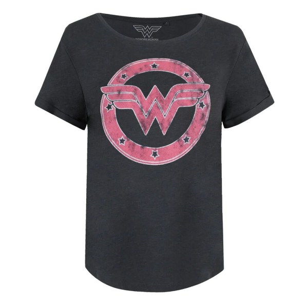 Wonder Woman Womens/Ladies Distressed Emblem T-Shirt L Dark Hea Dark Heather Grey/Pink L