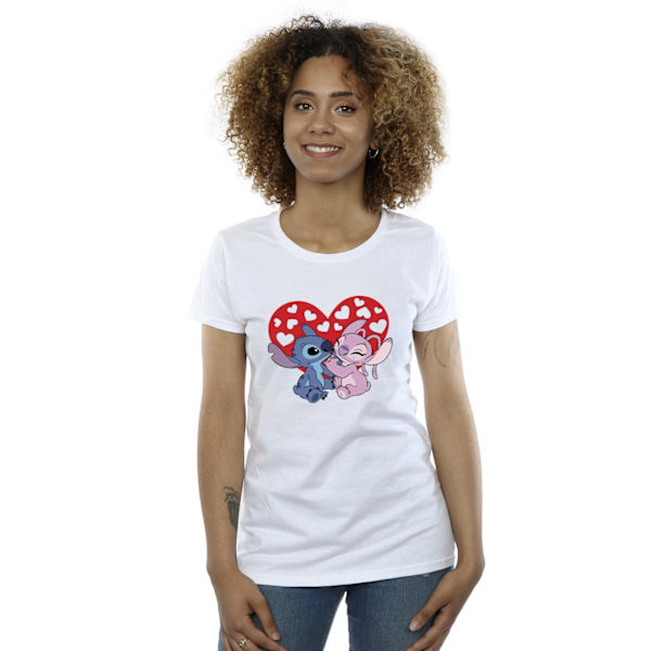 Disney Dam/Kvinnor Lilo & Stitch Hjärtan Bomull T-shirt XL Vit White XL