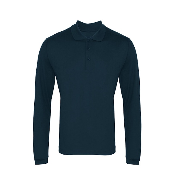 Premier Mens Coolchecker Pique Långärmad Polotröja XXL Marinblå Navy XXL