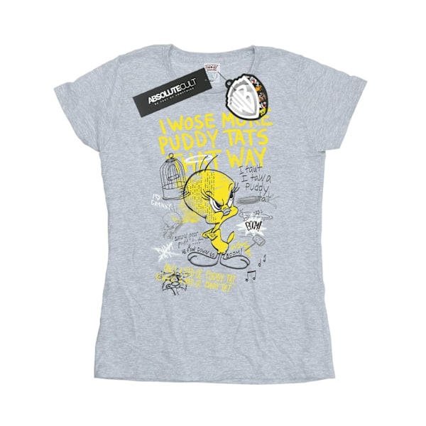 Looney Tunes Dam/Damer More Puddy Tats Tweety Bomull T-Shir Sports Grey M