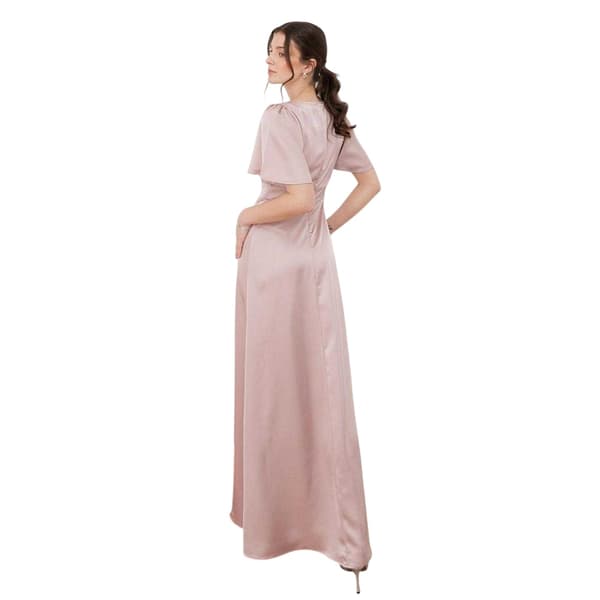 Maya Deluxe Dam Satin Maxiklänning med änglaärmar för brudtärnor Soft Pink 12 UK