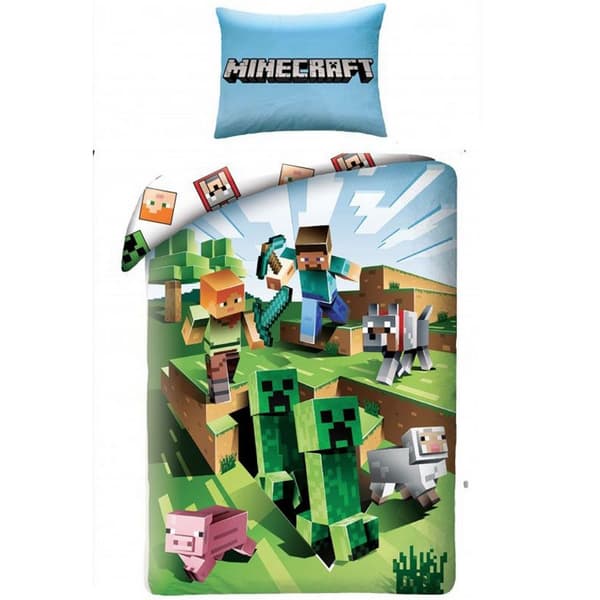 Minecraft Battle Påslakan Set Enkelsäng Grön/Vit/Blå Green/White/Blue Single