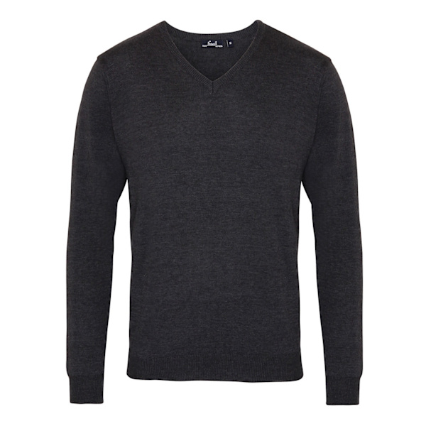 Premier Herrar Stickad Bomulls-Akryl V-Hals Tröja 4XL Kol Charcoal 4XL