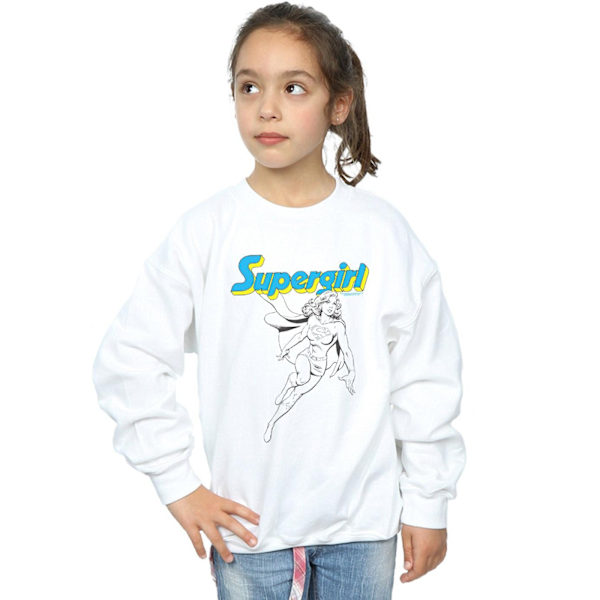 DC Comics Girls Supergirl Mono Action Pose Sweatshirt 12-13 År White 12-13 Years