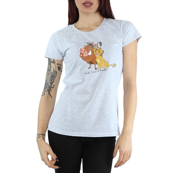 Disney Dam/Damer Classic Simba, Timon Och Pumbaa Bomull T-Shirt XS Heather Grey Heather Grey XS