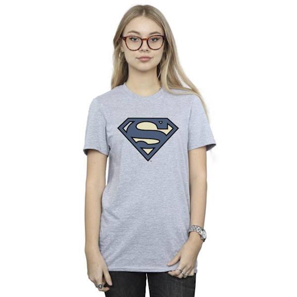 DC Comics Dam/Kvinnor Superman Indigo Blå Logotyp Bomull Pojkvän Sports Grey XL