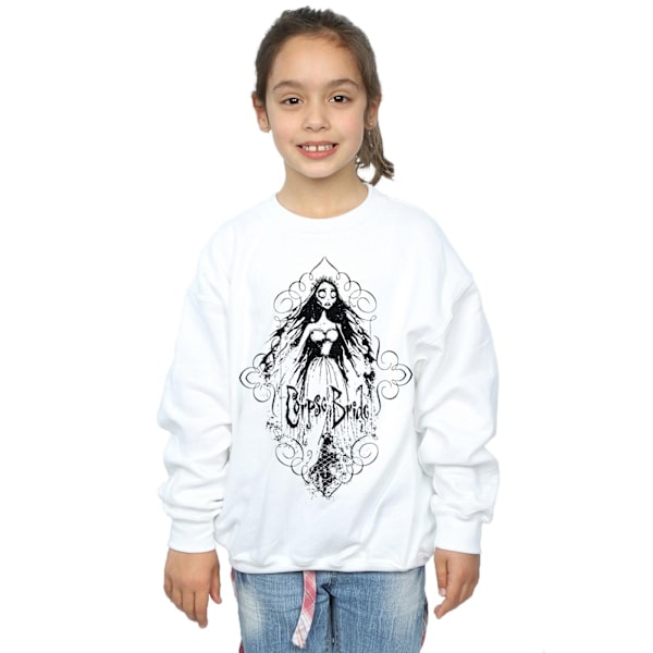 Corpse Bride Flickor Skissad Brud Sweatshirt 3-4 År Vit White 3-4 Years